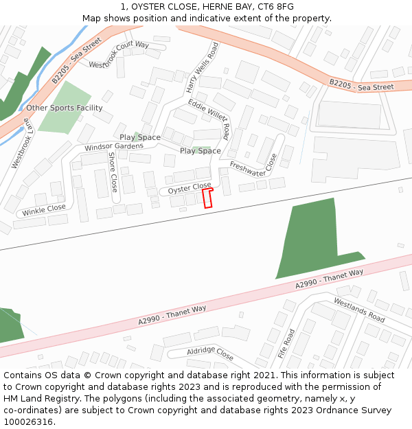 1, OYSTER CLOSE, HERNE BAY, CT6 8FG: Location map and indicative extent of plot