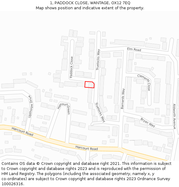 1, PADDOCK CLOSE, WANTAGE, OX12 7EQ: Location map and indicative extent of plot