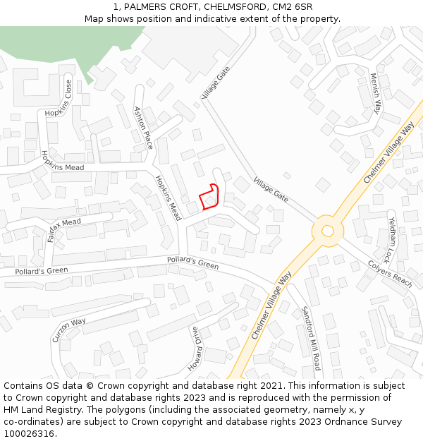 1, PALMERS CROFT, CHELMSFORD, CM2 6SR: Location map and indicative extent of plot