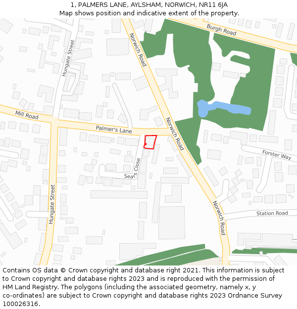 1, PALMERS LANE, AYLSHAM, NORWICH, NR11 6JA: Location map and indicative extent of plot