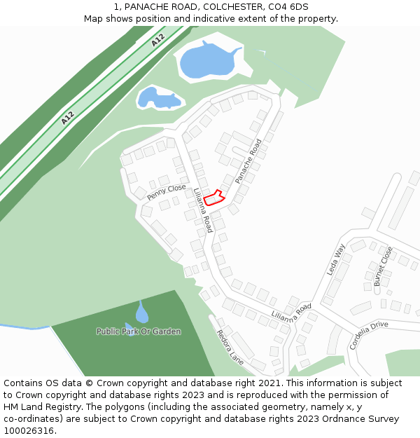1, PANACHE ROAD, COLCHESTER, CO4 6DS: Location map and indicative extent of plot