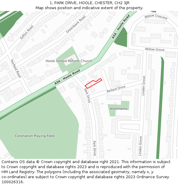 1, PARK DRIVE, HOOLE, CHESTER, CH2 3JR: Location map and indicative extent of plot