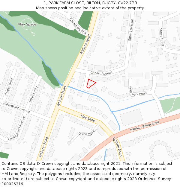 1, PARK FARM CLOSE, BILTON, RUGBY, CV22 7BB: Location map and indicative extent of plot
