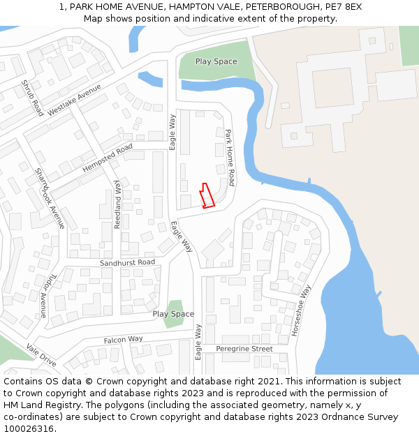 1, PARK HOME AVENUE, HAMPTON VALE, PETERBOROUGH, PE7 8EX: Location map and indicative extent of plot