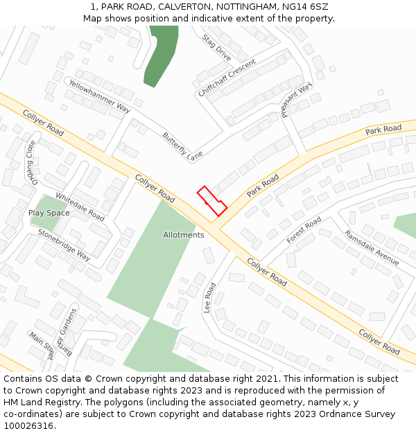 1, PARK ROAD, CALVERTON, NOTTINGHAM, NG14 6SZ: Location map and indicative extent of plot