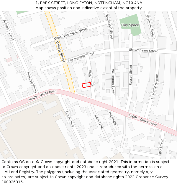 1, PARK STREET, LONG EATON, NOTTINGHAM, NG10 4NA: Location map and indicative extent of plot