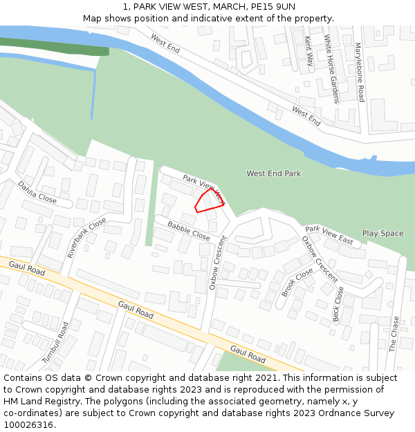 1, PARK VIEW WEST, MARCH, PE15 9UN: Location map and indicative extent of plot