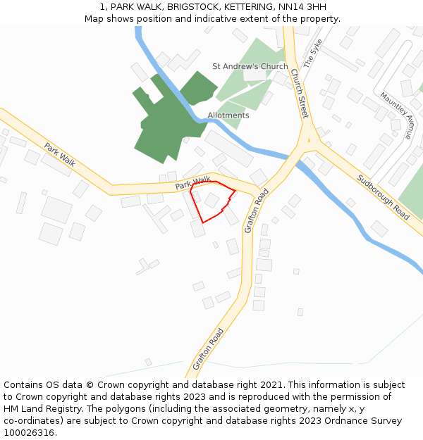 1, PARK WALK, BRIGSTOCK, KETTERING, NN14 3HH: Location map and indicative extent of plot