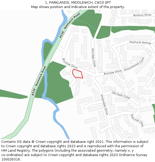 1, PARKLANDS, MIDDLEWICH, CW10 0PT: Location map and indicative extent of plot