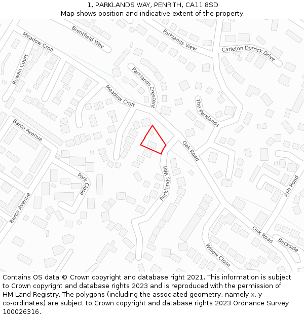 1, PARKLANDS WAY, PENRITH, CA11 8SD: Location map and indicative extent of plot