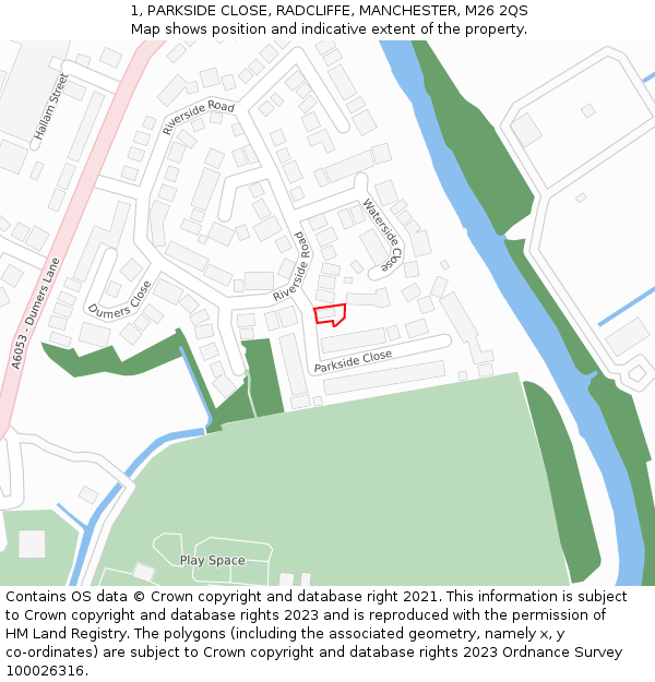 1, PARKSIDE CLOSE, RADCLIFFE, MANCHESTER, M26 2QS: Location map and indicative extent of plot