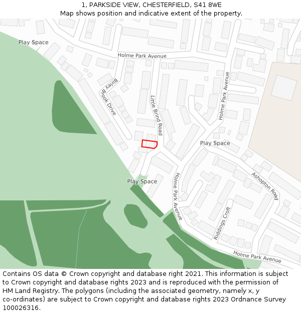 1, PARKSIDE VIEW, CHESTERFIELD, S41 8WE: Location map and indicative extent of plot
