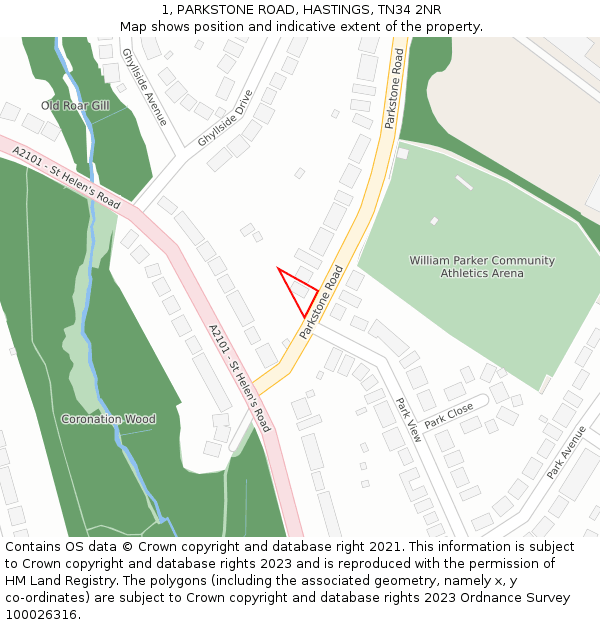 1, PARKSTONE ROAD, HASTINGS, TN34 2NR: Location map and indicative extent of plot
