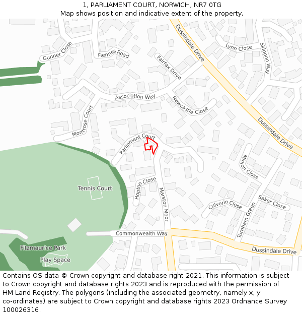1, PARLIAMENT COURT, NORWICH, NR7 0TG: Location map and indicative extent of plot