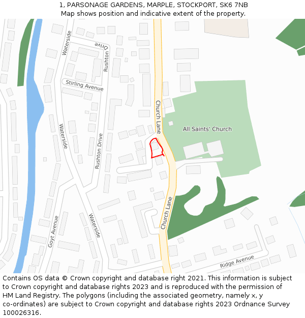 1, PARSONAGE GARDENS, MARPLE, STOCKPORT, SK6 7NB: Location map and indicative extent of plot