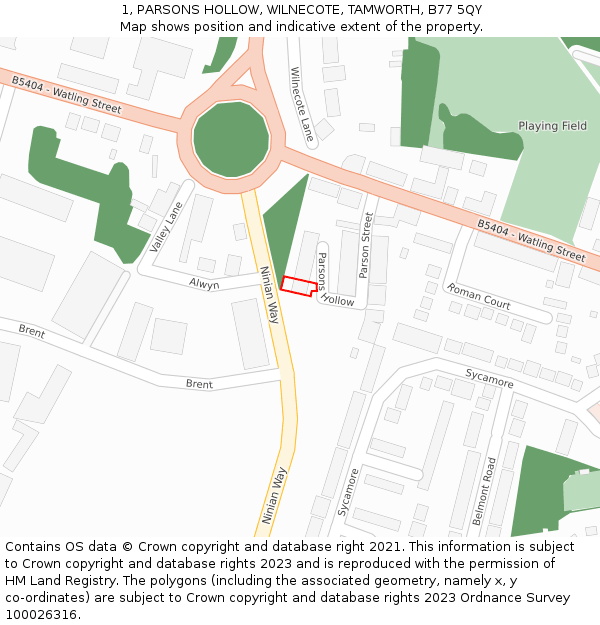 1, PARSONS HOLLOW, WILNECOTE, TAMWORTH, B77 5QY: Location map and indicative extent of plot