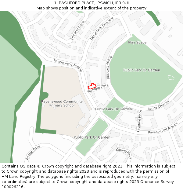 1, PASHFORD PLACE, IPSWICH, IP3 9UL: Location map and indicative extent of plot