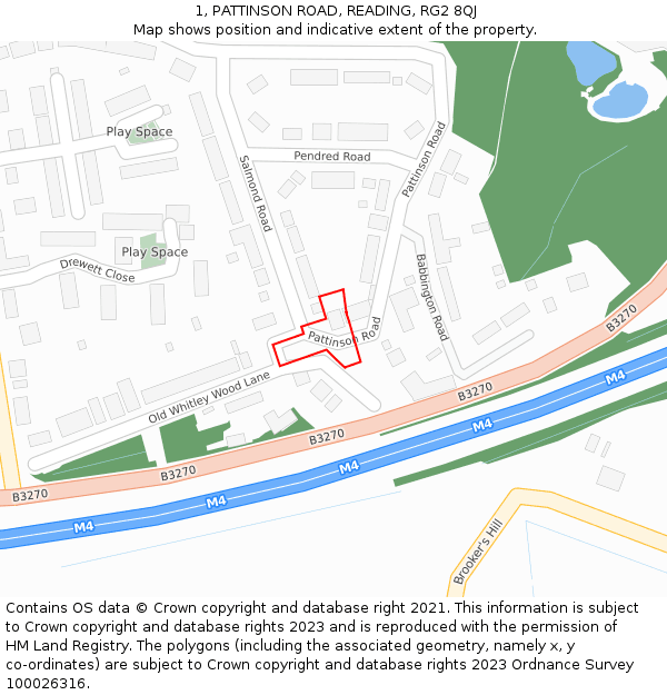 1, PATTINSON ROAD, READING, RG2 8QJ: Location map and indicative extent of plot