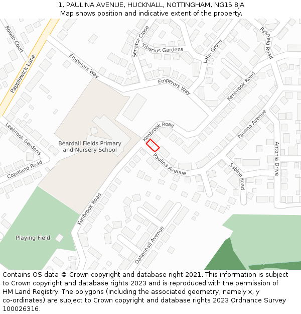 1, PAULINA AVENUE, HUCKNALL, NOTTINGHAM, NG15 8JA: Location map and indicative extent of plot