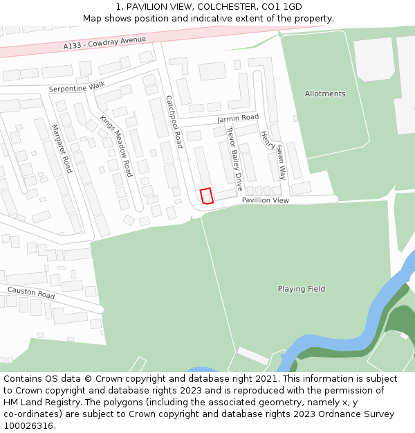 1, PAVILION VIEW, COLCHESTER, CO1 1GD: Location map and indicative extent of plot