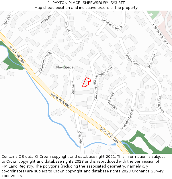1, PAXTON PLACE, SHREWSBURY, SY3 8TT: Location map and indicative extent of plot