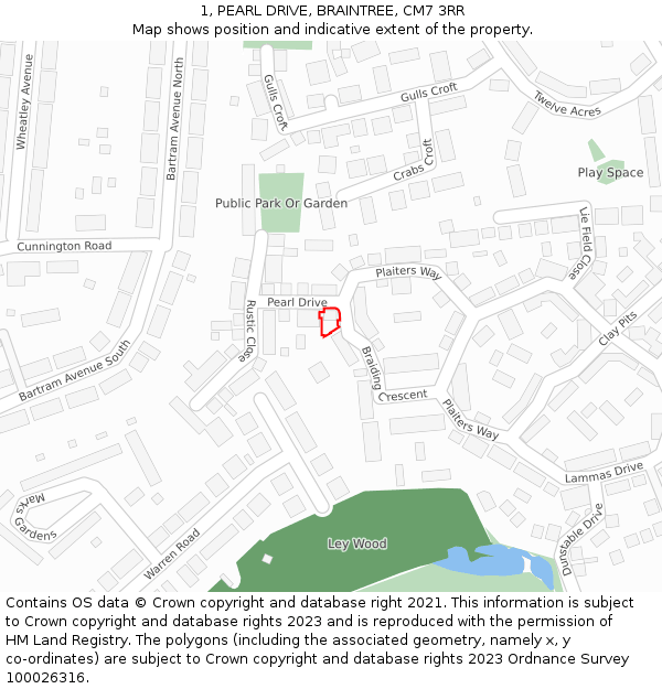 1, PEARL DRIVE, BRAINTREE, CM7 3RR: Location map and indicative extent of plot