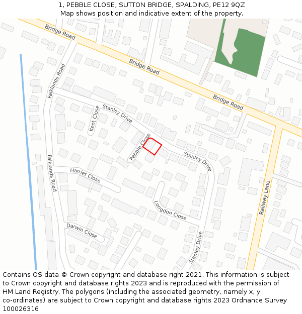 1, PEBBLE CLOSE, SUTTON BRIDGE, SPALDING, PE12 9QZ: Location map and indicative extent of plot