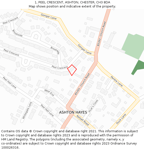 1, PEEL CRESCENT, ASHTON, CHESTER, CH3 8DA: Location map and indicative extent of plot