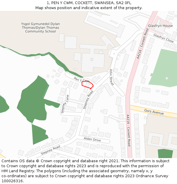 1, PEN Y CWM, COCKETT, SWANSEA, SA2 0FL: Location map and indicative extent of plot