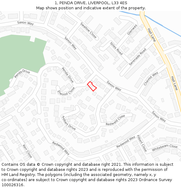 1, PENDA DRIVE, LIVERPOOL, L33 4ES: Location map and indicative extent of plot
