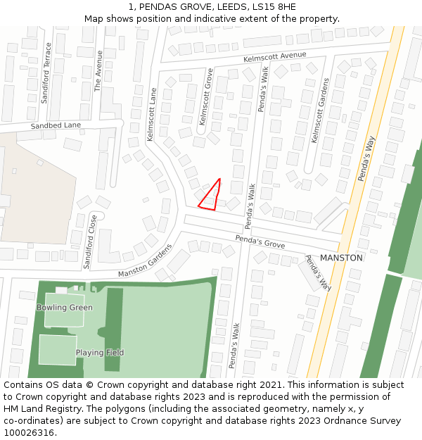 1, PENDAS GROVE, LEEDS, LS15 8HE: Location map and indicative extent of plot
