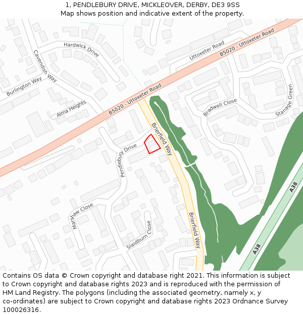 1, PENDLEBURY DRIVE, MICKLEOVER, DERBY, DE3 9SS: Location map and indicative extent of plot