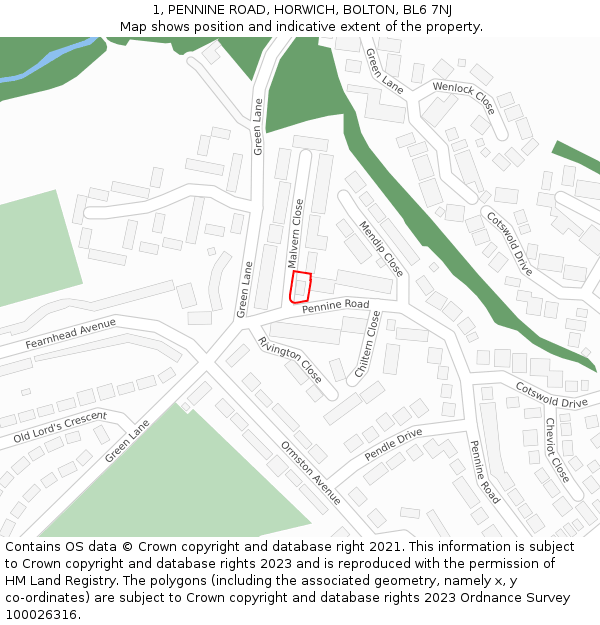 1, PENNINE ROAD, HORWICH, BOLTON, BL6 7NJ: Location map and indicative extent of plot