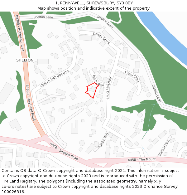 1, PENNYWELL, SHREWSBURY, SY3 8BY: Location map and indicative extent of plot