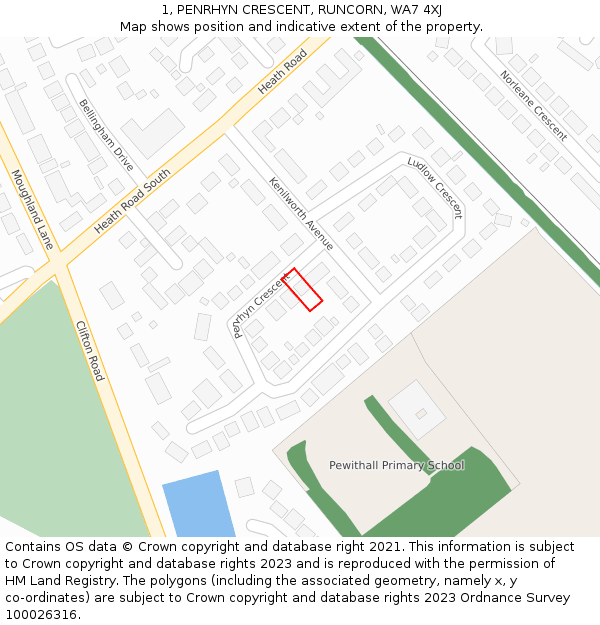 1, PENRHYN CRESCENT, RUNCORN, WA7 4XJ: Location map and indicative extent of plot