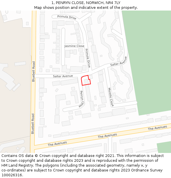 1, PENRYN CLOSE, NORWICH, NR4 7LY: Location map and indicative extent of plot