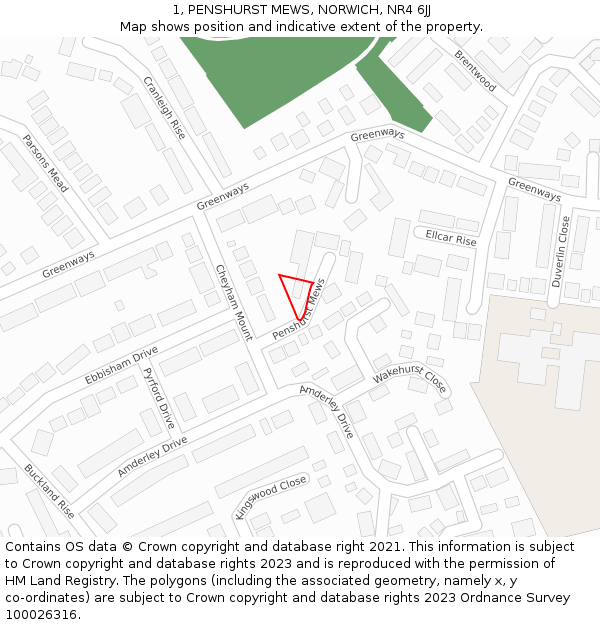 1, PENSHURST MEWS, NORWICH, NR4 6JJ: Location map and indicative extent of plot