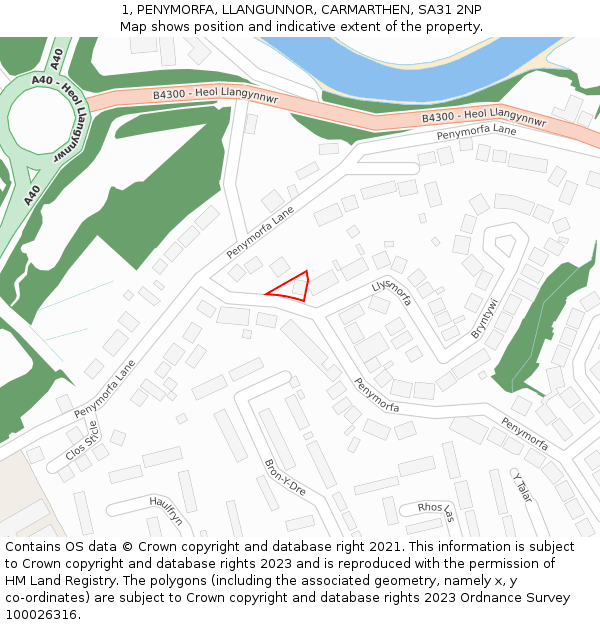 1, PENYMORFA, LLANGUNNOR, CARMARTHEN, SA31 2NP: Location map and indicative extent of plot