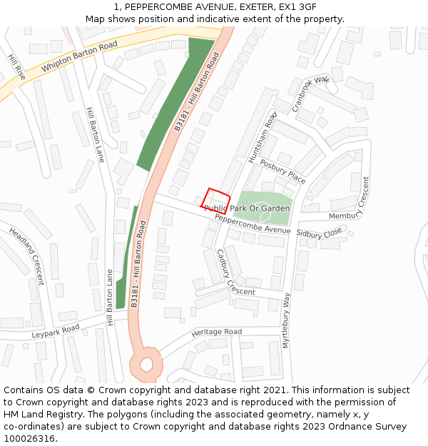 1, PEPPERCOMBE AVENUE, EXETER, EX1 3GF: Location map and indicative extent of plot