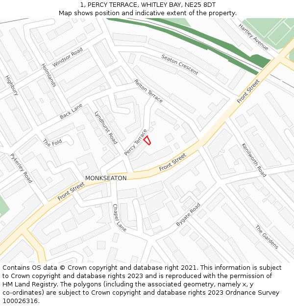 1, PERCY TERRACE, WHITLEY BAY, NE25 8DT: Location map and indicative extent of plot