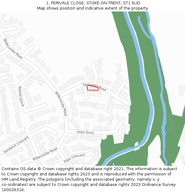 1, PERIVALE CLOSE, STOKE-ON-TRENT, ST1 6UD: Location map and indicative extent of plot