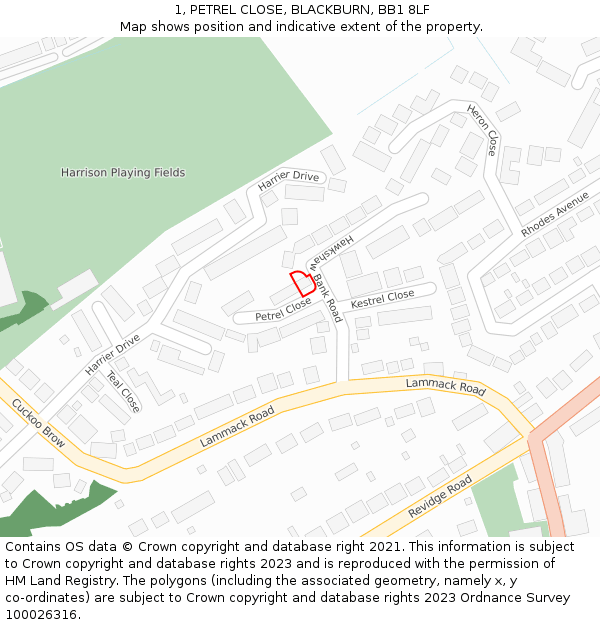 1, PETREL CLOSE, BLACKBURN, BB1 8LF: Location map and indicative extent of plot