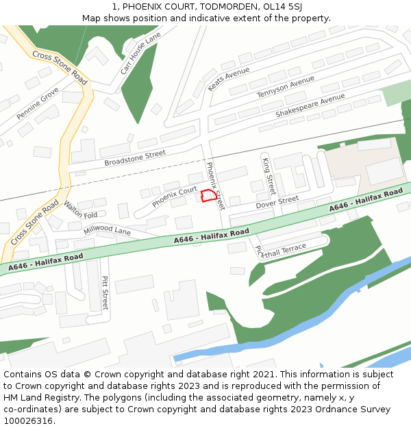 1, PHOENIX COURT, TODMORDEN, OL14 5SJ: Location map and indicative extent of plot