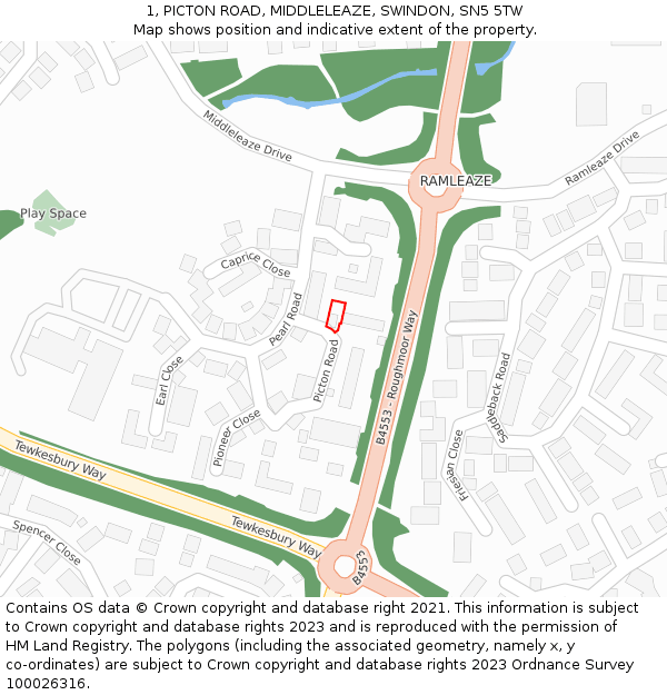 1, PICTON ROAD, MIDDLELEAZE, SWINDON, SN5 5TW: Location map and indicative extent of plot