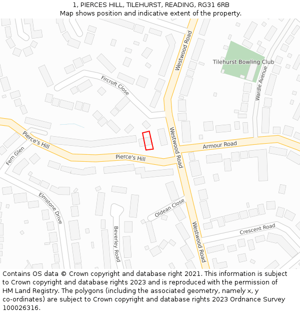 1, PIERCES HILL, TILEHURST, READING, RG31 6RB: Location map and indicative extent of plot