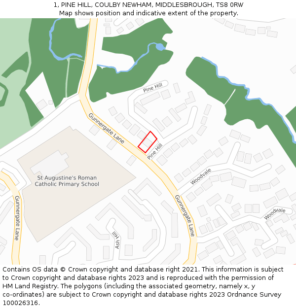 1, PINE HILL, COULBY NEWHAM, MIDDLESBROUGH, TS8 0RW: Location map and indicative extent of plot