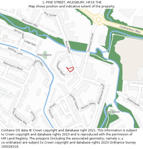 1, PINE STREET, AYLESBURY, HP19 7HE: Location map and indicative extent of plot