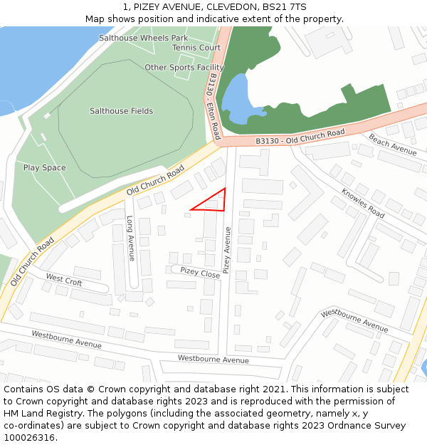 1, PIZEY AVENUE, CLEVEDON, BS21 7TS: Location map and indicative extent of plot