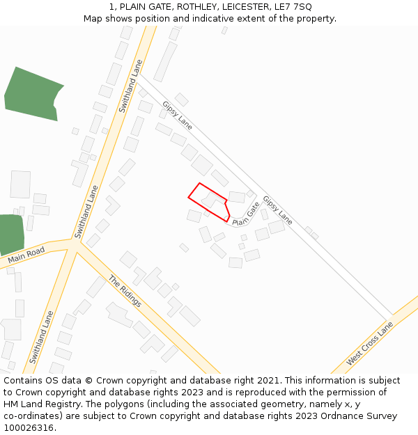 1, PLAIN GATE, ROTHLEY, LEICESTER, LE7 7SQ: Location map and indicative extent of plot