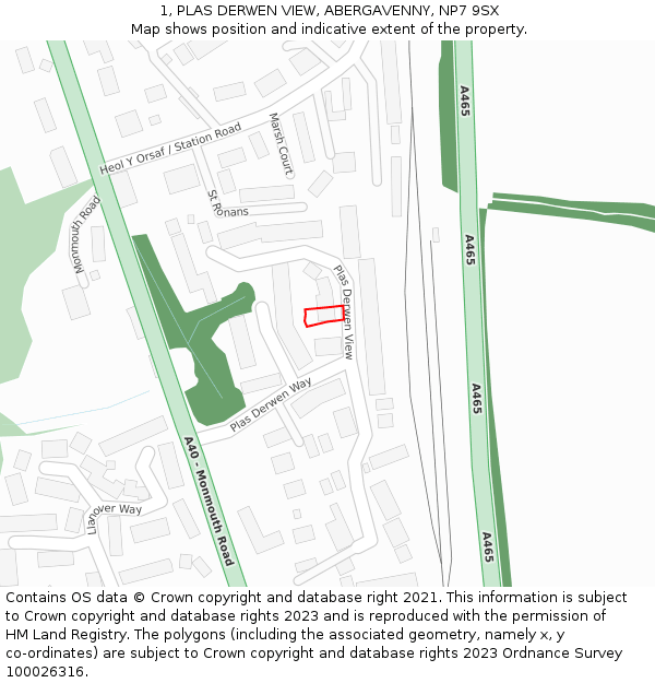 1, PLAS DERWEN VIEW, ABERGAVENNY, NP7 9SX: Location map and indicative extent of plot